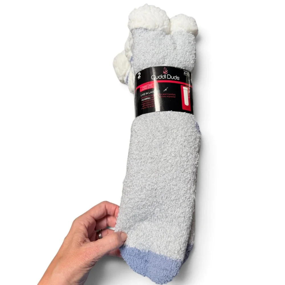 Cuddl Duds Unicorn Slipper Socks Critter 2-Pack Sherpa Lined Pom Poms Size 4-10